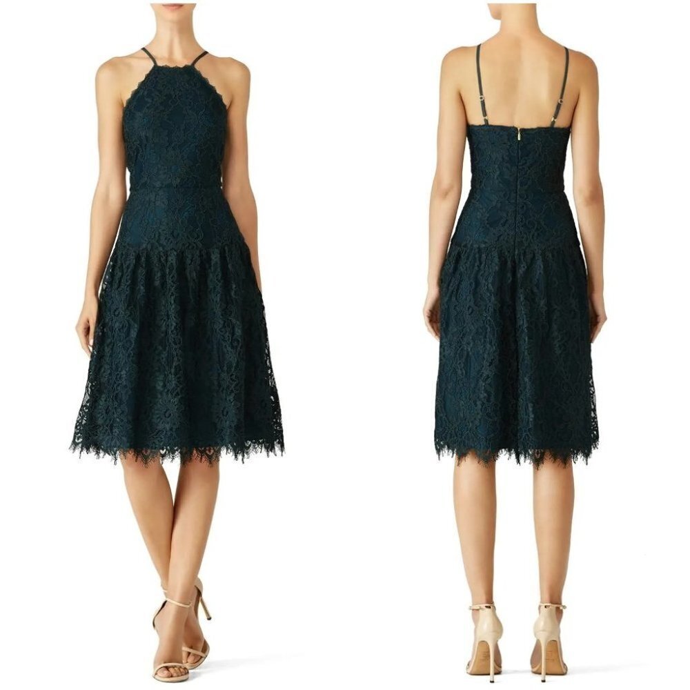 Trina Turk Dark Teal Lace Halter Midi Dress